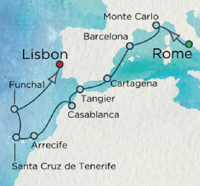 12泊13日　クリスタル・シンフォニー号で行く　ベストワンクルーズ・船旅専門旅行会社　ローマ～リスボンクルーズ　-ローマ発リスボン着-|2016年