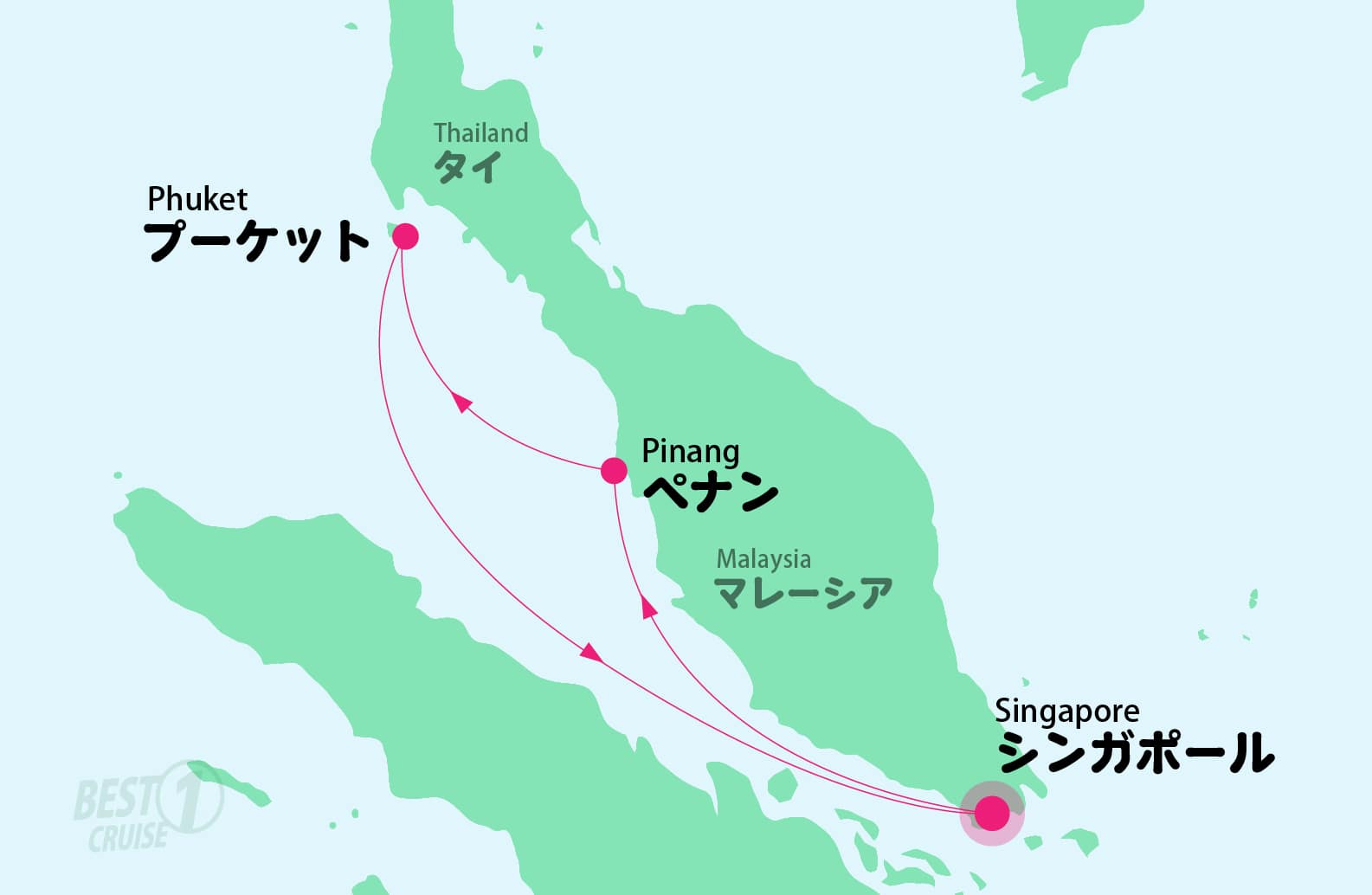 オベーション・オブ・ザ・シーズ号 アジアクルーズ  4泊5日 の航路図