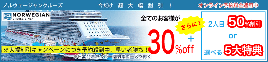 ノルウェージャンクルーズ 2人目50%off 限定大幅割引